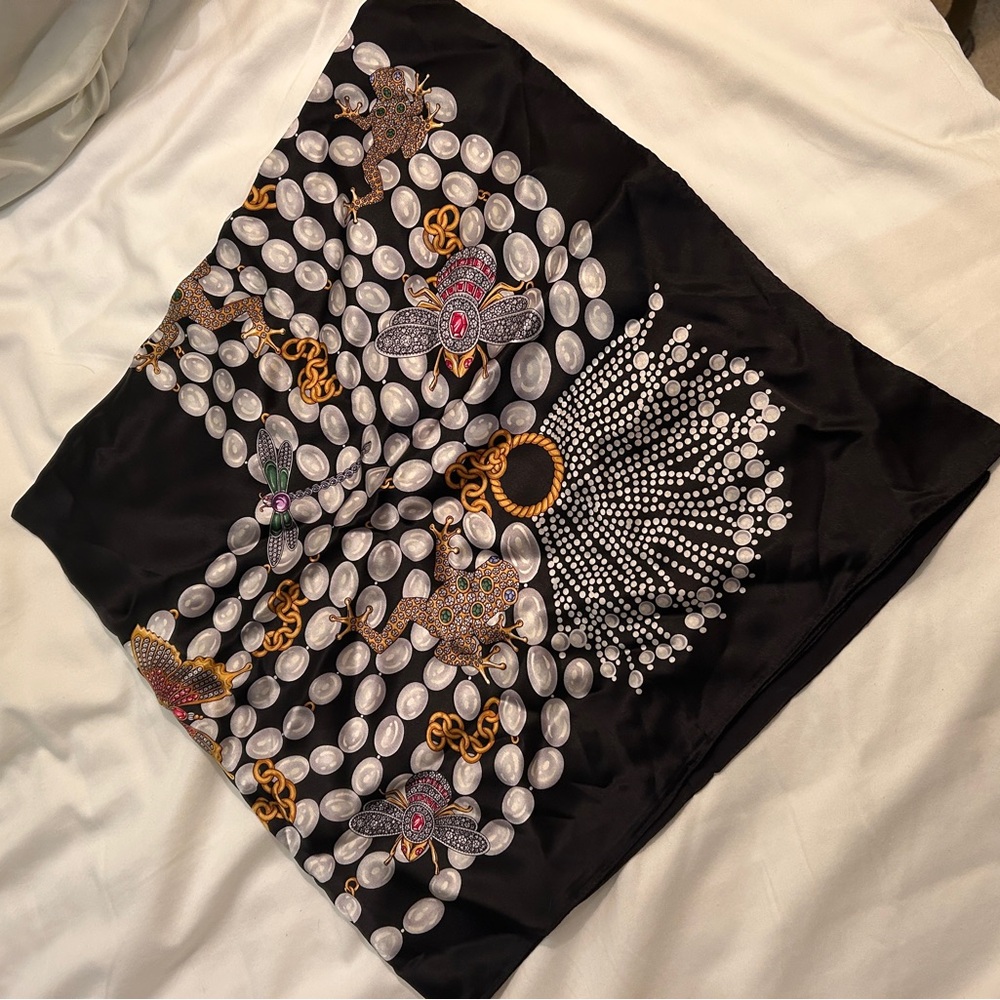 Nick and Nora Black Silk Scarf with Intricate Design